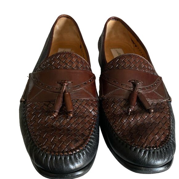Mezlan Slip On Shoes Loafer Woven Dress Sz 11 Brown Black Leather Woven Casual main image 11